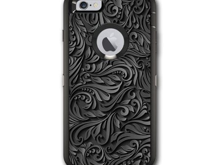 Black Flowers Floral Pattern Otterbox Defender iPhone 6 PLUS Skin Cheap