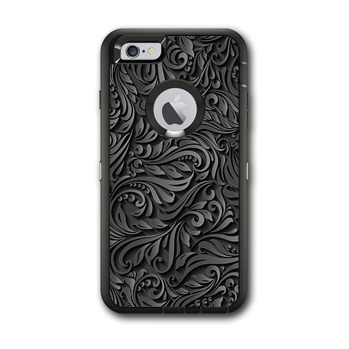 Black Flowers Floral Pattern Otterbox Defender iPhone 6 PLUS Skin Cheap