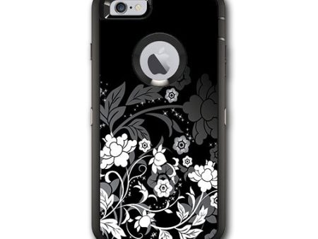 Black Floral Pattern Otterbox Defender iPhone 6 PLUS Skin For Sale